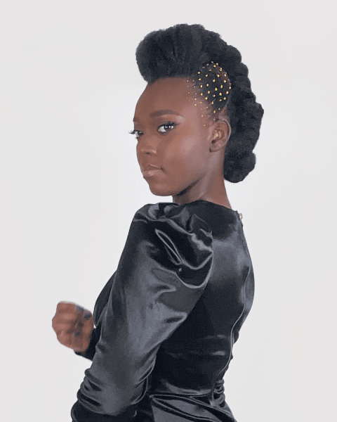 Bedazzled Mohawk wedding hairstyle on a Black woman