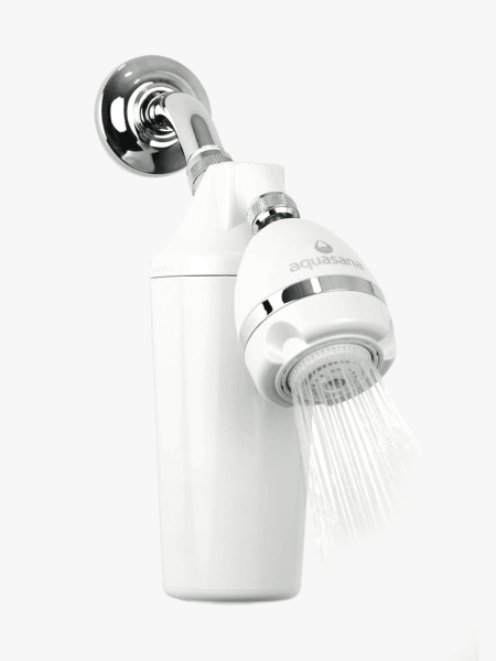 Aquasana Filtered Shower Head in branded component on a light gray background